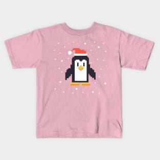 Merry Christmas Pixel Art Penguin Kids T-Shirt